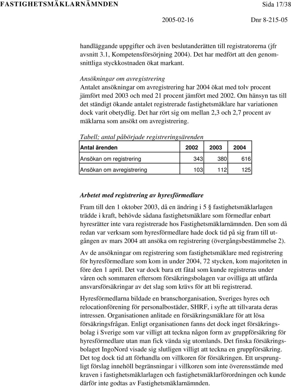 Om hänsyn tas till det ständigt ökande antalet registrerade fastighetsmäklare har variationen dock varit obetydlig.