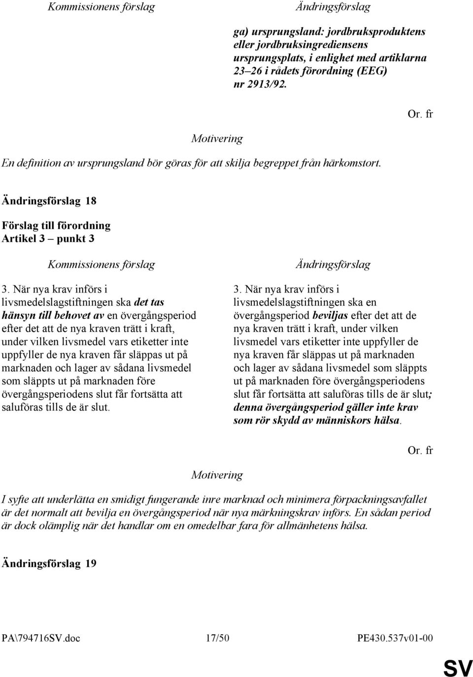 När nya krav införs i livsmedelslagstiftningen ska det tas hänsyn till behovet av en övergångsperiod efter det att de nya kraven trätt i kraft, under vilken livsmedel vars etiketter inte uppfyller de