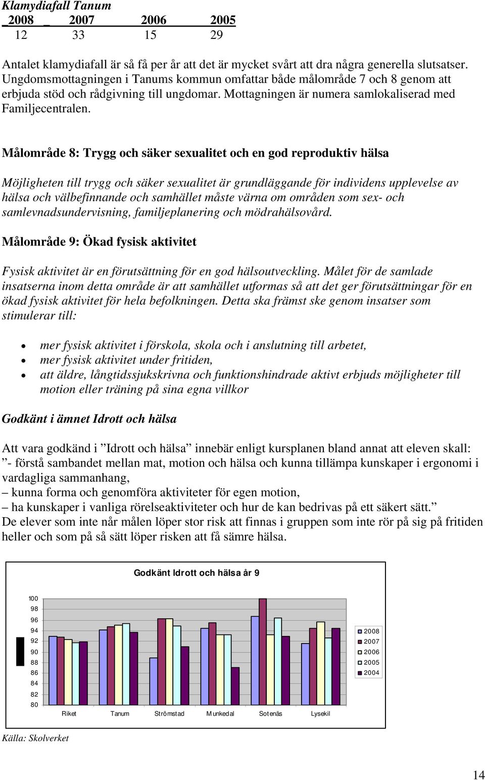 Målområde 8: Trygg och säker sexualitet och en god reproduktiv hälsa Möjligheten till trygg och säker sexualitet är grundläggande för individens upplevelse av hälsa och välbefinnande och samhället