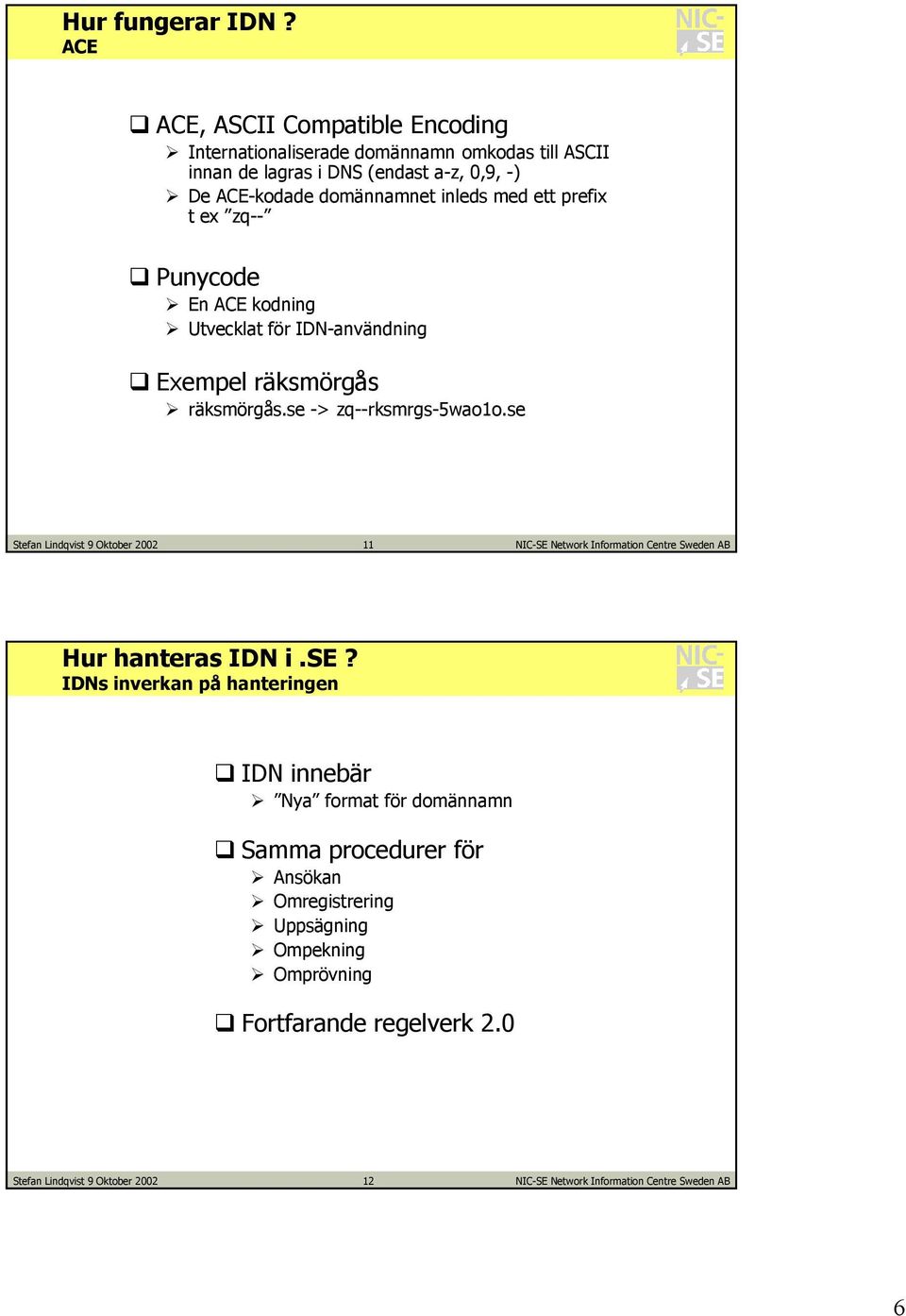 domännamnet inleds med ett prefix t ex zq-- Punycode En kodning Utvecklat för IDN-användning Exempel räksmörgås räksmörgås.