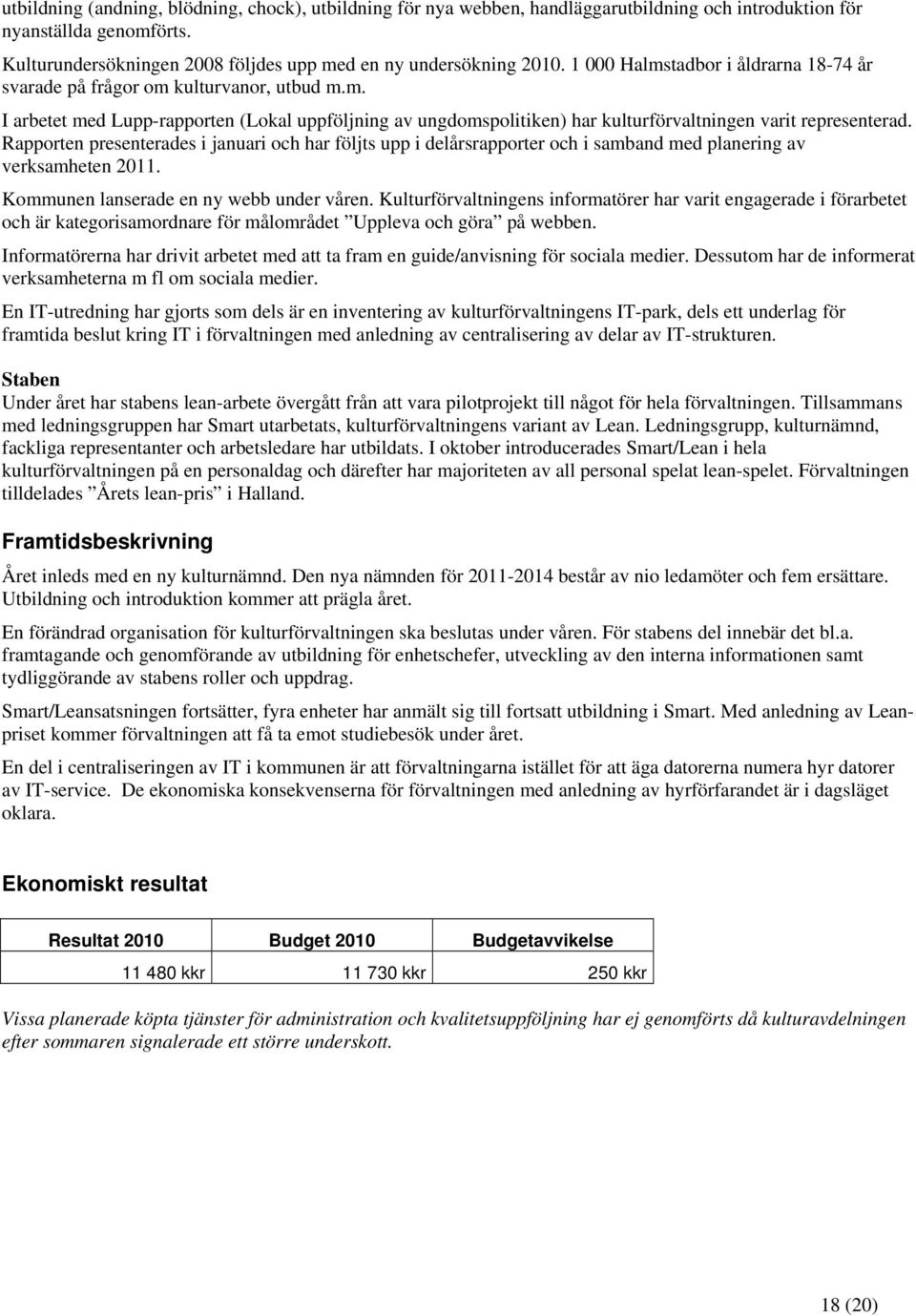 Rapporten presenterades i januari och har följts upp i delårsrapporter och i samband med planering av verksamheten 2011. Kommunen lanserade en ny webb under våren.