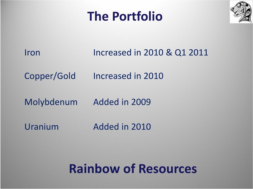 Increased in 2010 Molybdenum Added