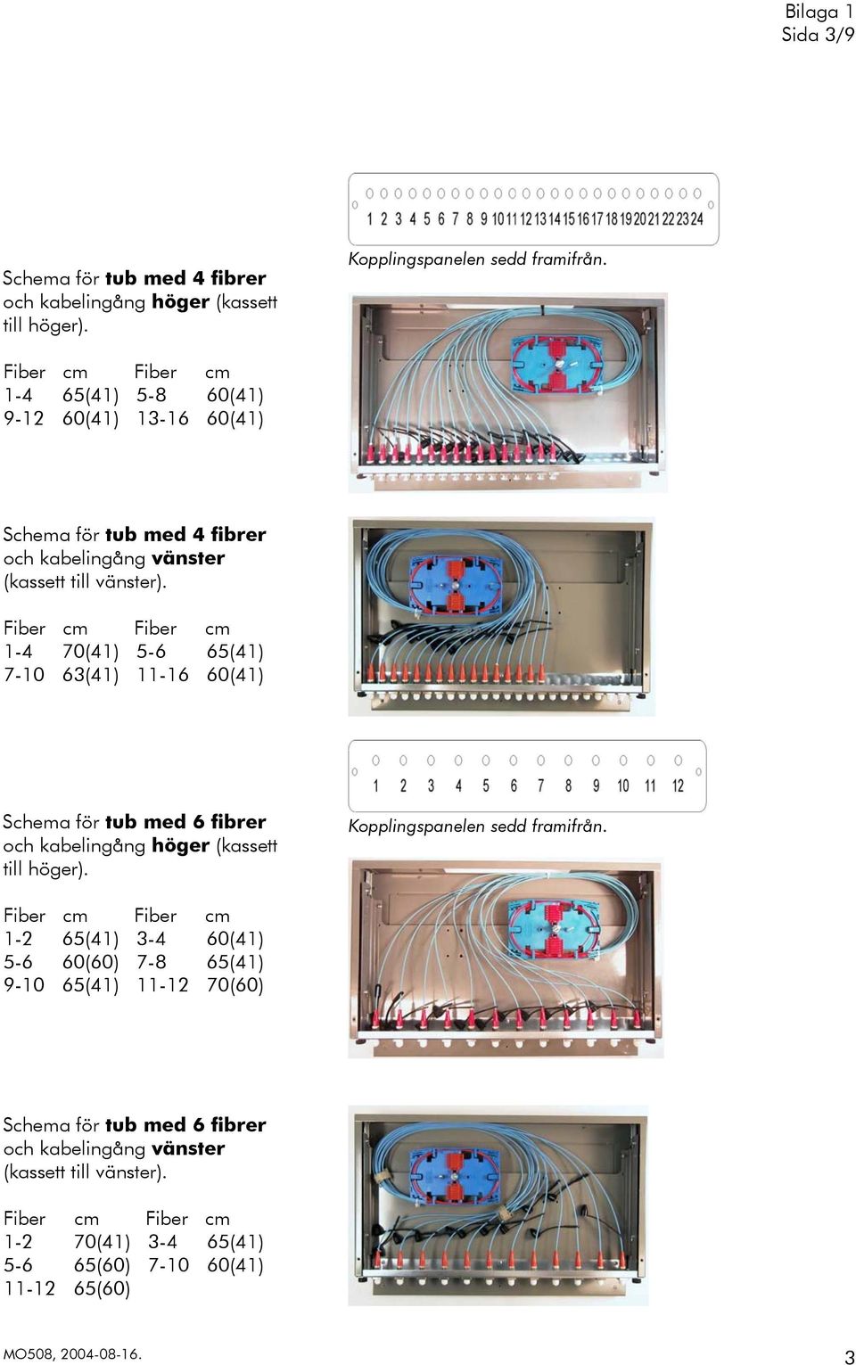 63(41) 11-16 60(41) Schema för tub med 6 fibrer och kabelingång höger (kassett till höger).