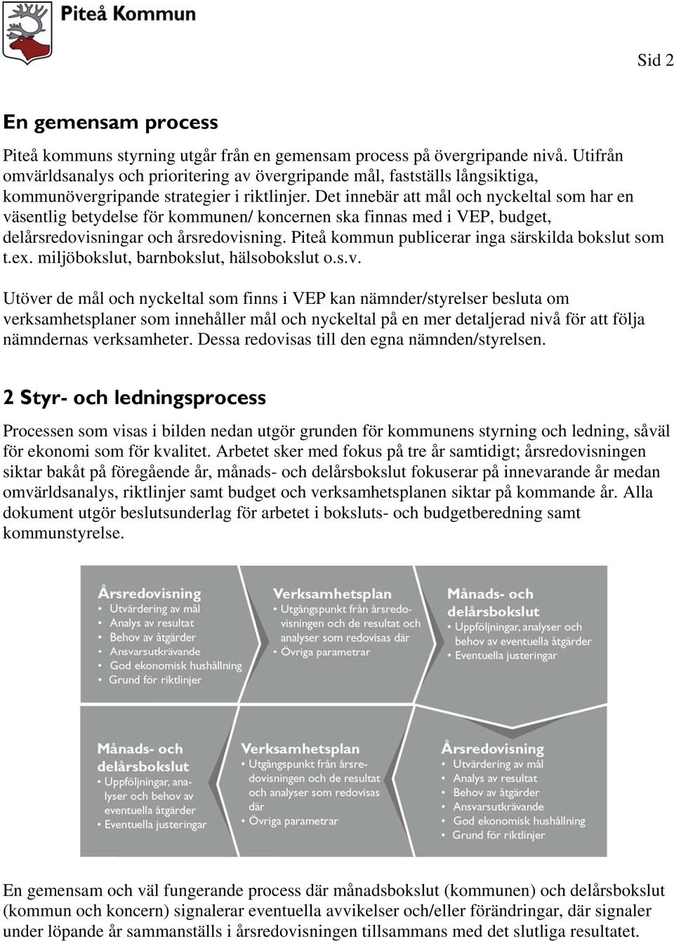 Det innebär att mål och nyckeltal som har en väsentlig betydelse för kommunen/ koncernen ska finnas med i VEP, budget, delårsredovisningar och årsredovisning.