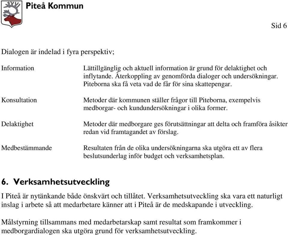 Metoder där kommunen ställer frågor till Piteborna, exempelvis medborgar- och kundundersökningar i olika former.