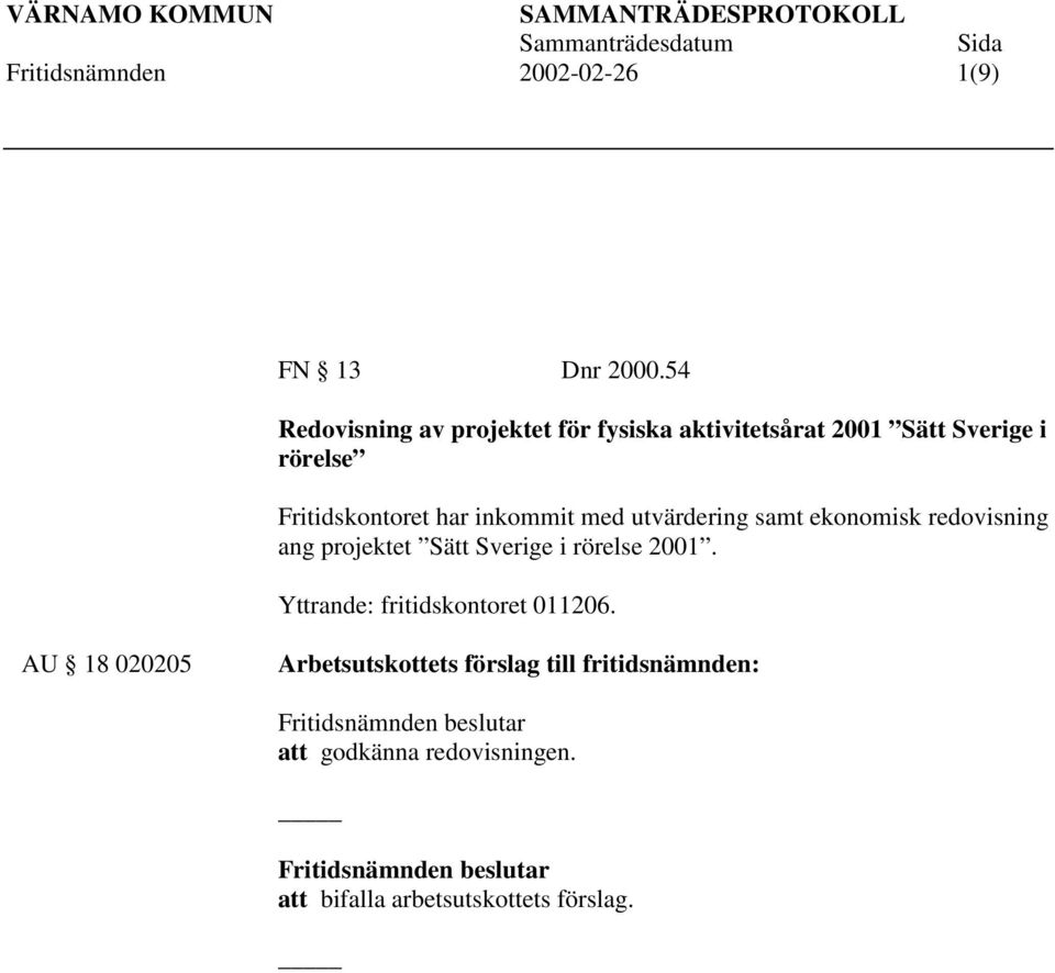 Fritidskontoret har inkommit med utvärdering samt ekonomisk redovisning ang projektet Sätt