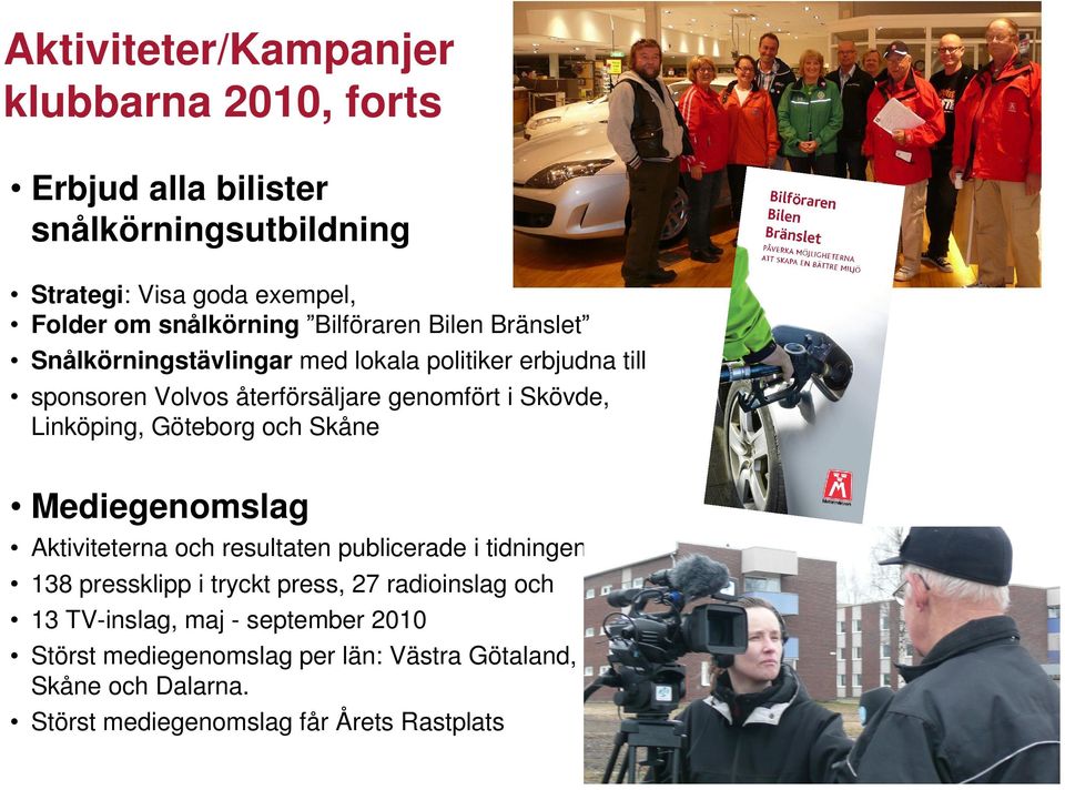 Linköping, Göteborg och Skåne Mediegenomslag Aktiviteterna och resultaten publicerade i tidningen Motor 138 pressklipp i tryckt press, 27