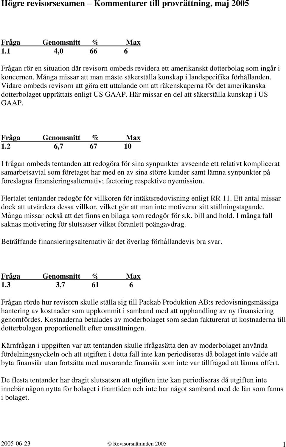 Vidare ombeds revisorn att göra ett uttalande om att räkenskaperna för det amerikanska dotterbolaget upprättats enligt US GAAP. Här missar en del att säkerställa kunskap i US GAAP. 1.