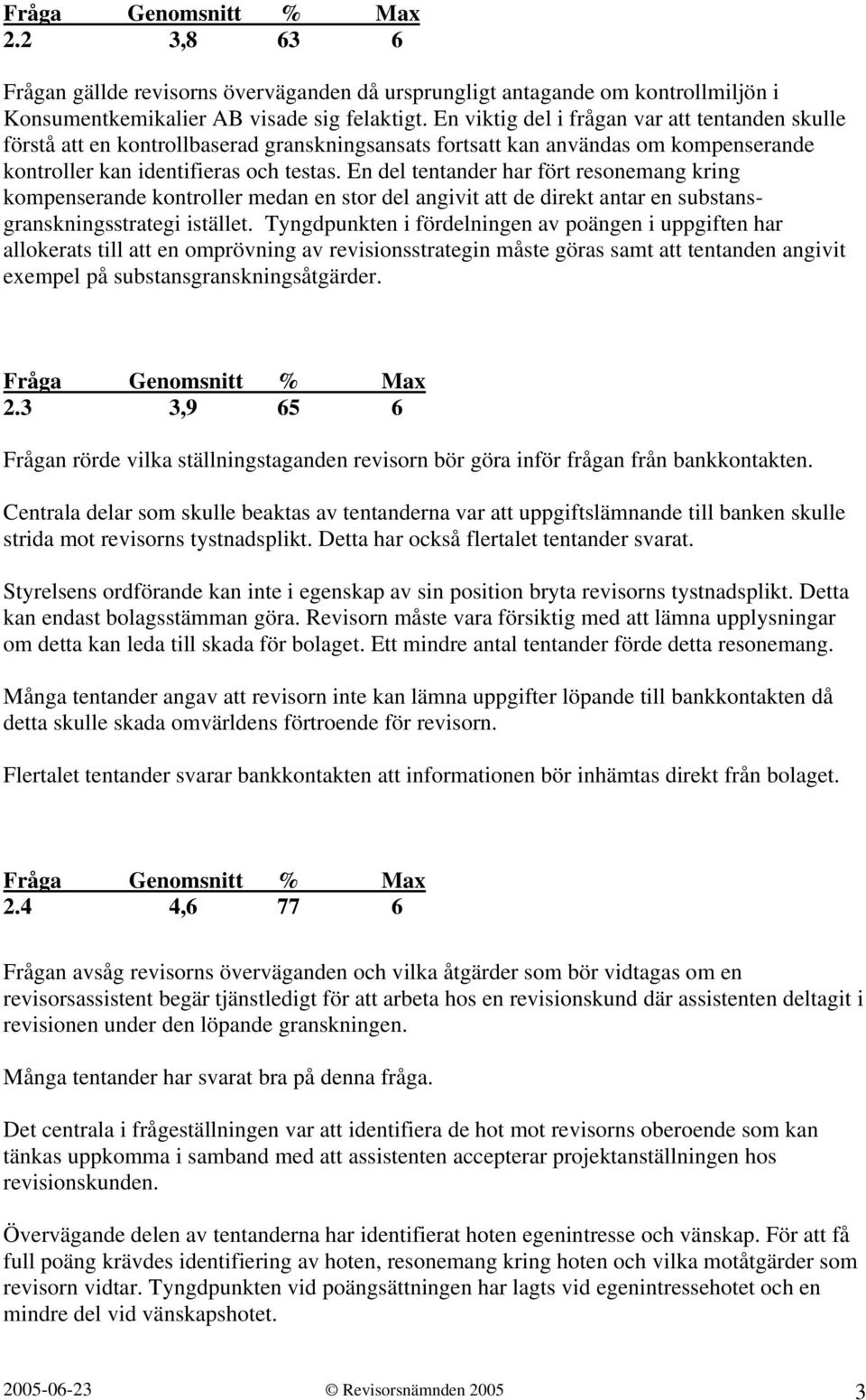 En del tentander har fört resonemang kring kompenserande kontroller medan en stor del angivit att de direkt antar en substansgranskningsstrategi istället.