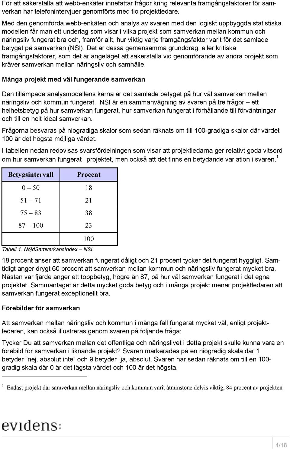 bra och, framför allt, hur viktig varje framgångsfaktor varit för det samlade betyget på samverkan (NSI).