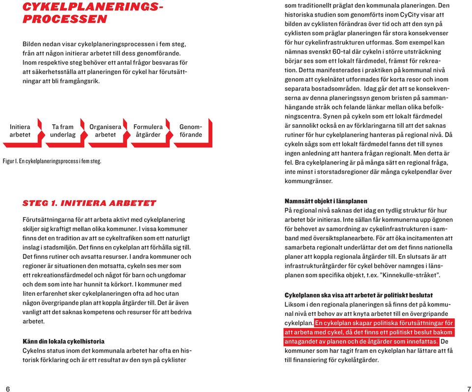 En cykelplaneringsprocess i fem steg. Organisera arbetet Formulera åtgärder Steg 1.