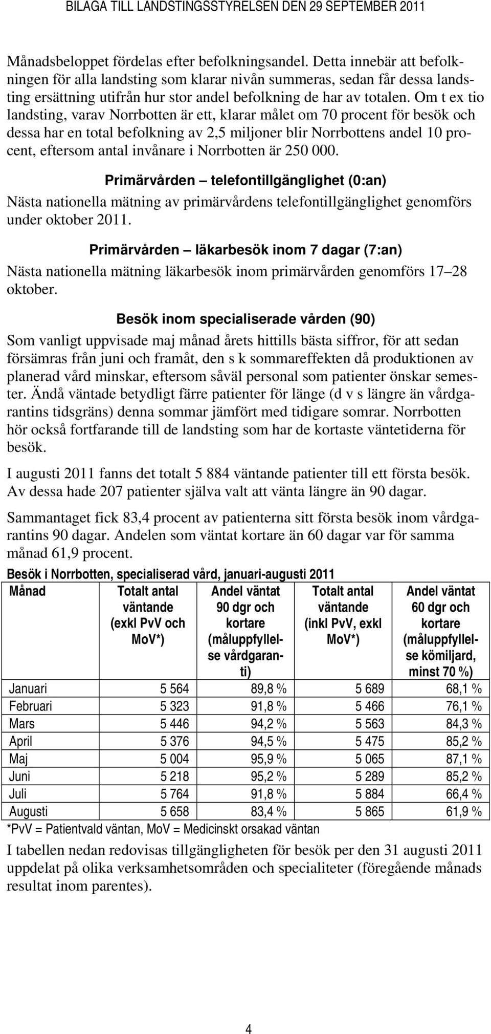 Om t ex tio landsting, varav Norrbotten är ett, klarar målet om 70 procent för besök och dessa har en total befolkning av 2,5 miljoner blir Norrbottens andel 10 procent, eftersom antal invånare i