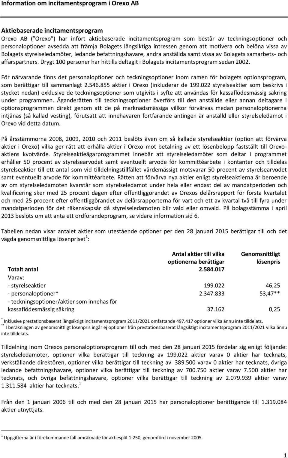 affärspartners. Drygt 100 personer har hittills deltagit i Bolagets incitamentsprogram sedan 2002.