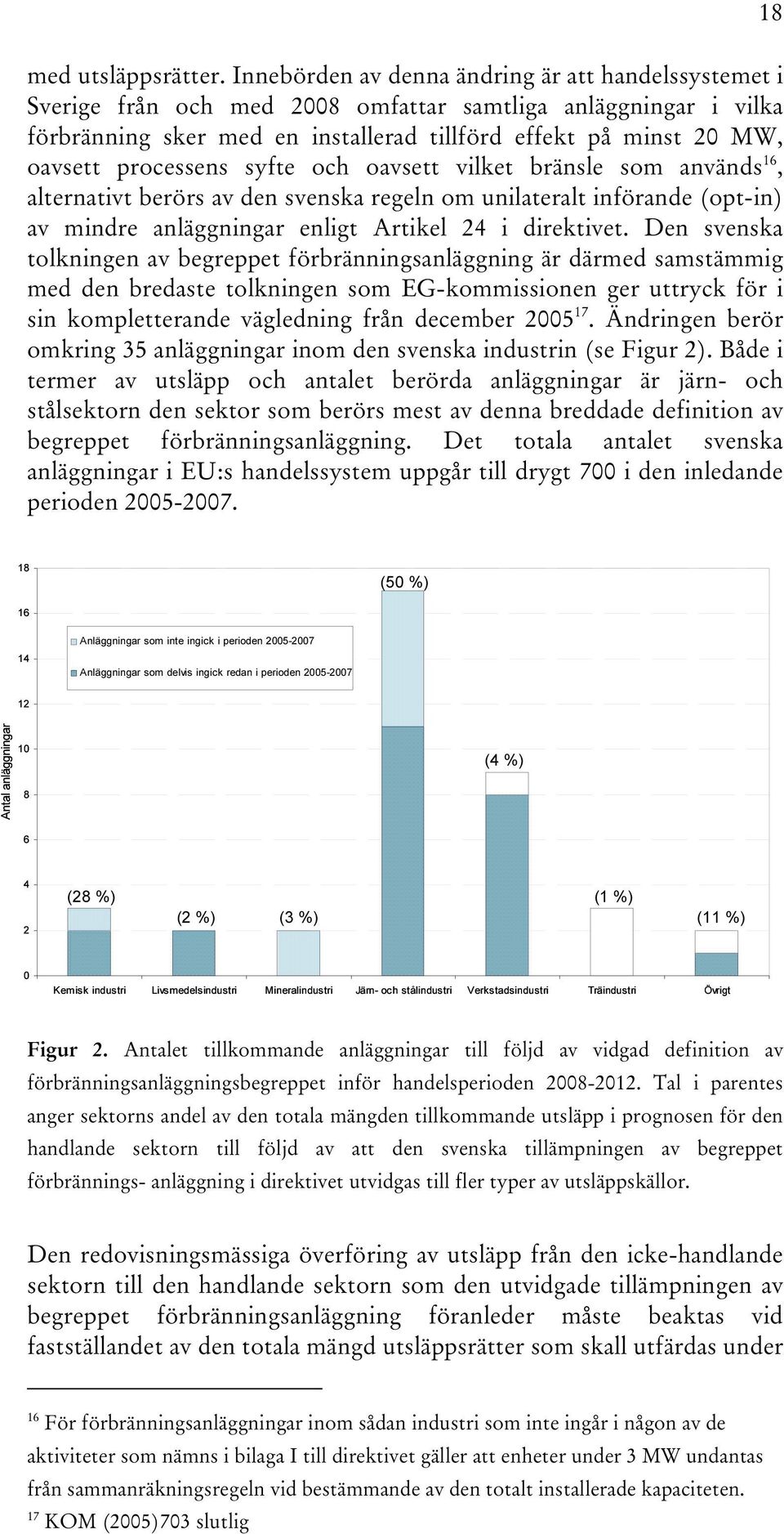 processens syfte och oavsett vilket bränsle som används 16, alternativt berörs av den svenska regeln om unilateralt införande (opt-in) av mindre anläggningar enligt Artikel 24 i direktivet.