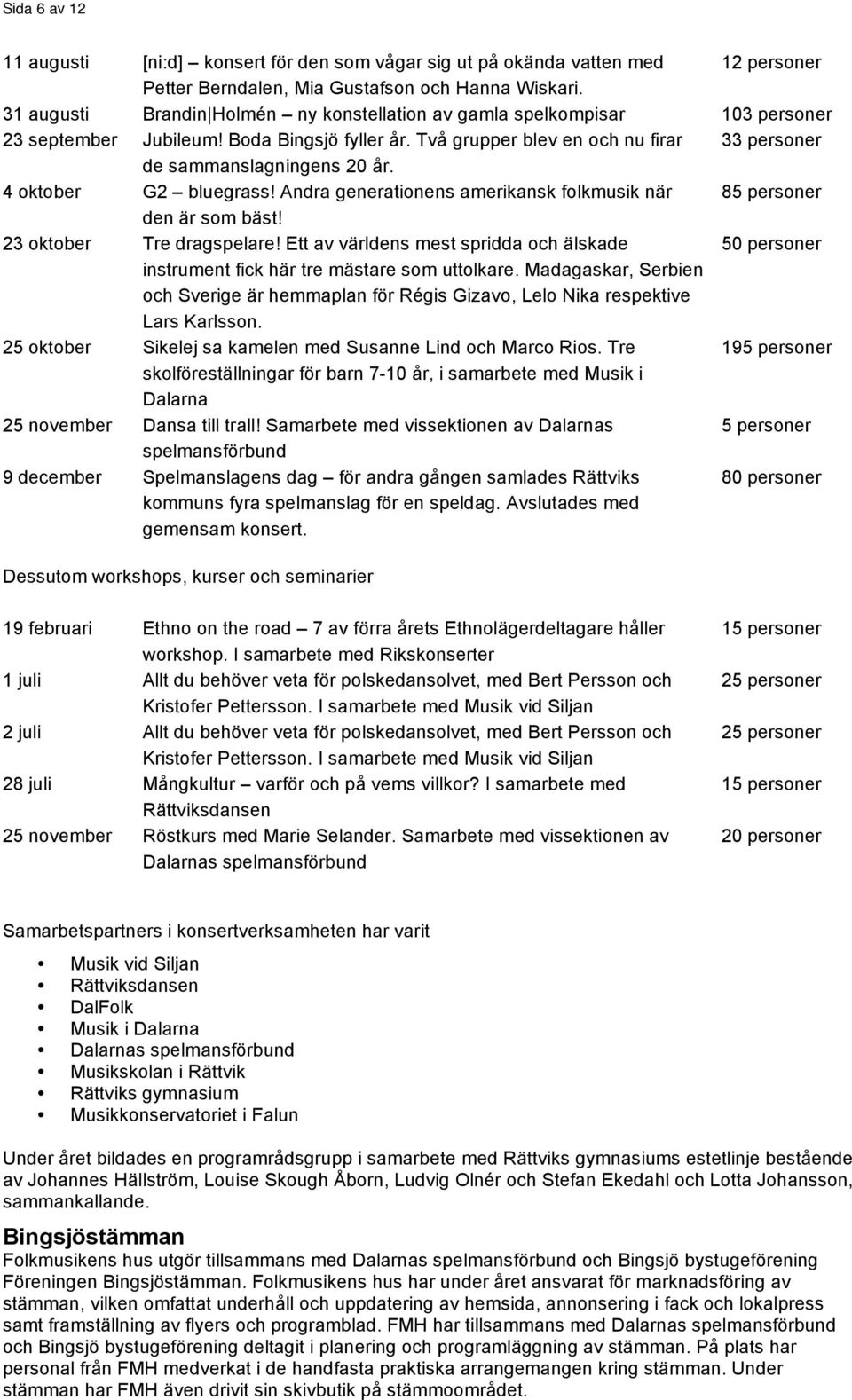 4 oktober G2 bluegrass! Andra generationens amerikansk folkmusik när 85 personer den är som bäst! 23 oktober Tre dragspelare!