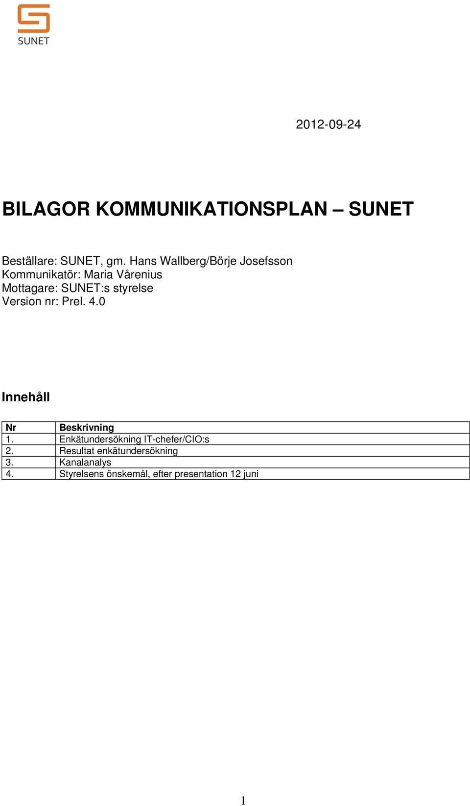 styrelse Version nr: Prel. 4.0 Innehåll Nr Beskrivning 1.