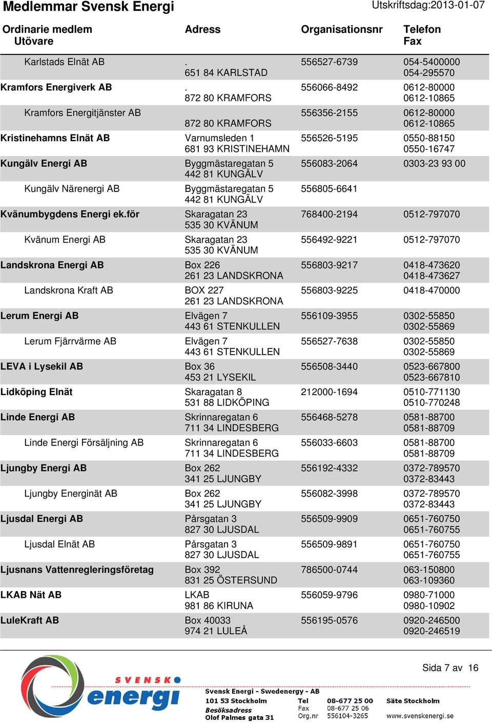 Byggmästaregatan 5 442 81 KUNGÄLV Kvänumbygdens Energi ek.