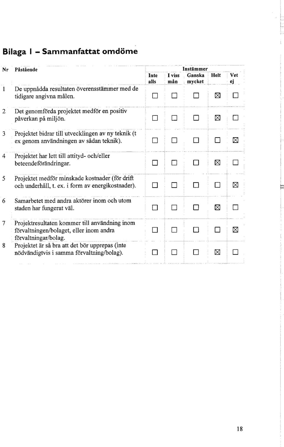 3 Projektet bidrar till utvecklingen av ny teknik (t ex genom användningen av sådan teknik). 4 Projektet har lett till attityd- och/eller beteendeförändringar.