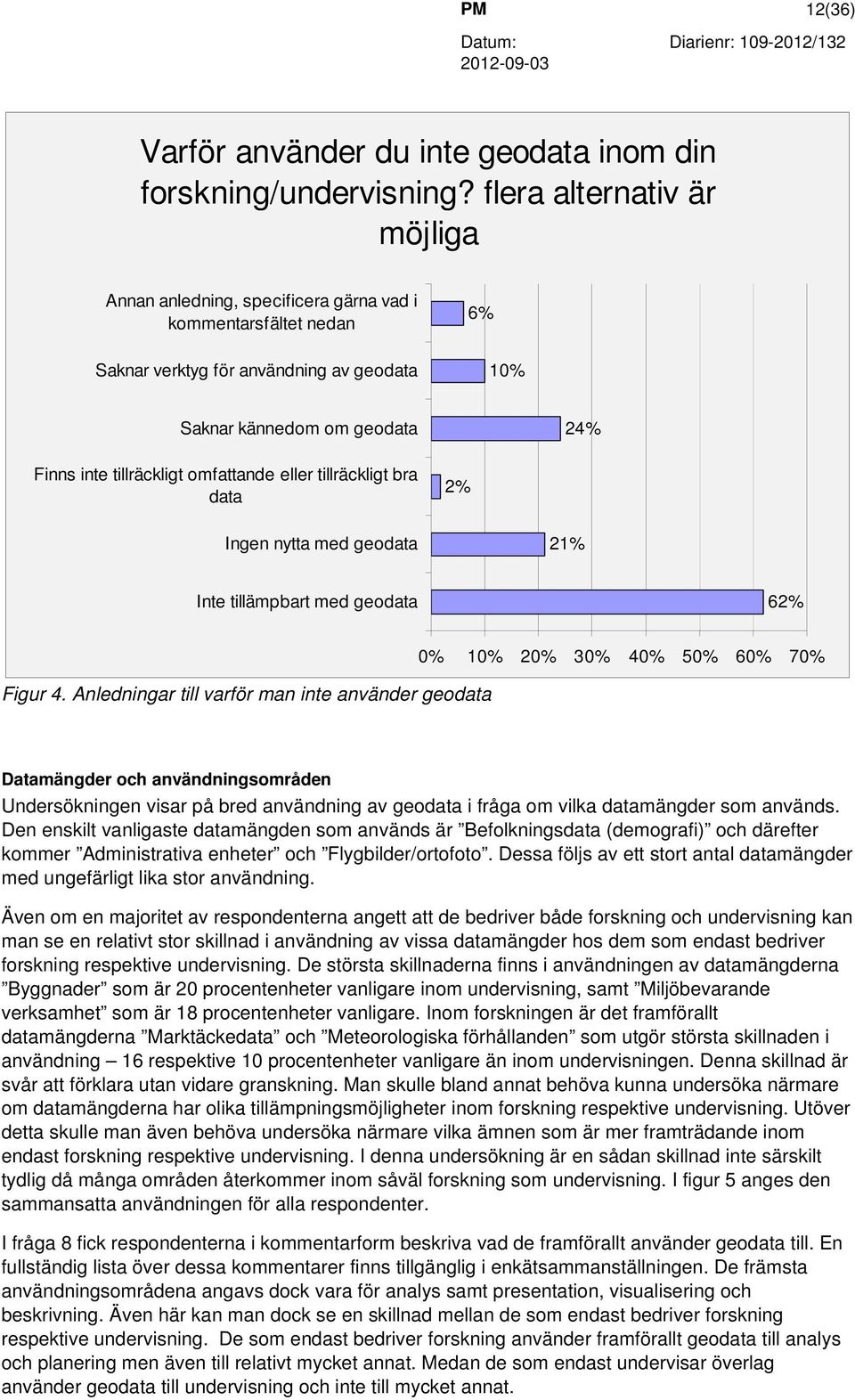 omfattande eller tillräckligt bra data 2% Ingen nytta med geodata 21% Inte tillämpbart med geodata 62% Figur 4.