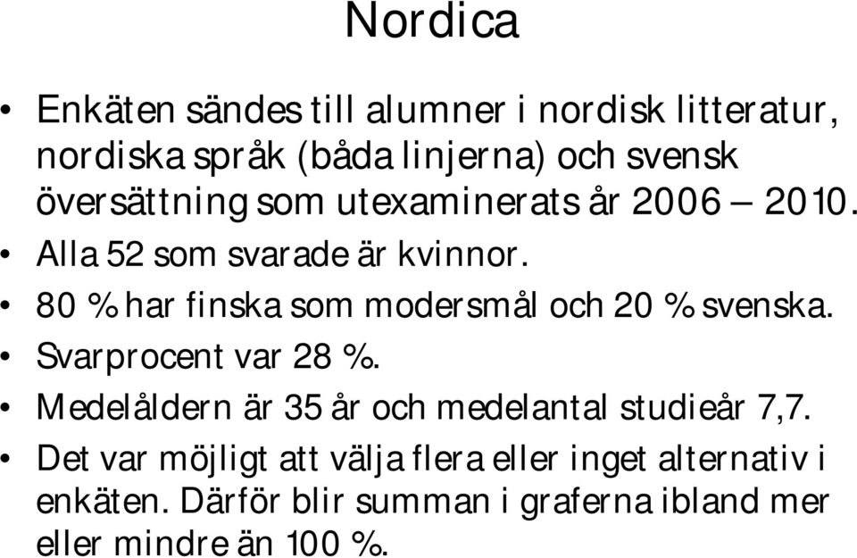 80 % har finska som modersmål och 20 % svenska. Svarprocent var 28 %.