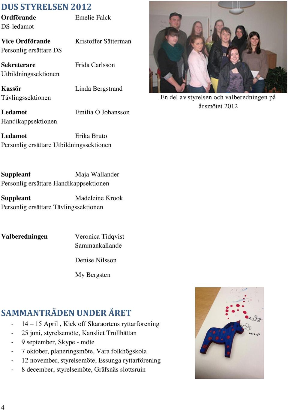 Personlig ersättare Handikappsektionen Suppleant Madeleine Krook Personlig ersättare Tävlingssektionen Valberedningen Veronica Tidqvist Sammankallande Denise Nilsson My Bergsten SAMMANTRÄDEN UNDER
