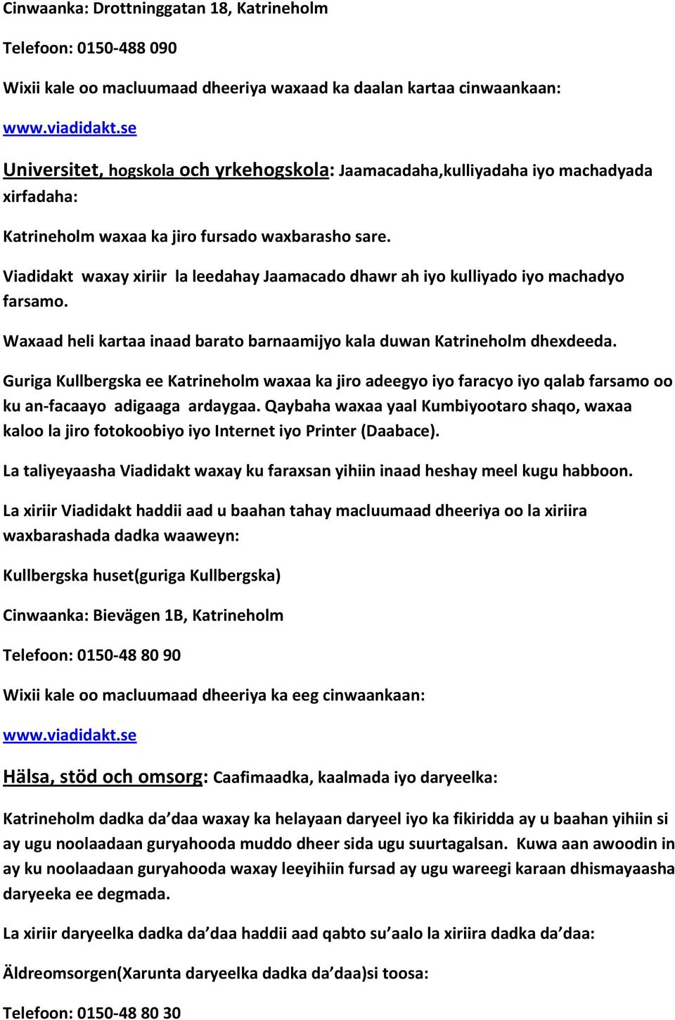 Viadidakt waxay xiriir la leedahay Jaamacado dhawr ah iyo kulliyado iyo machadyo farsamo. Waxaad heli kartaa inaad barato barnaamijyo kala duwan Katrineholm dhexdeeda.