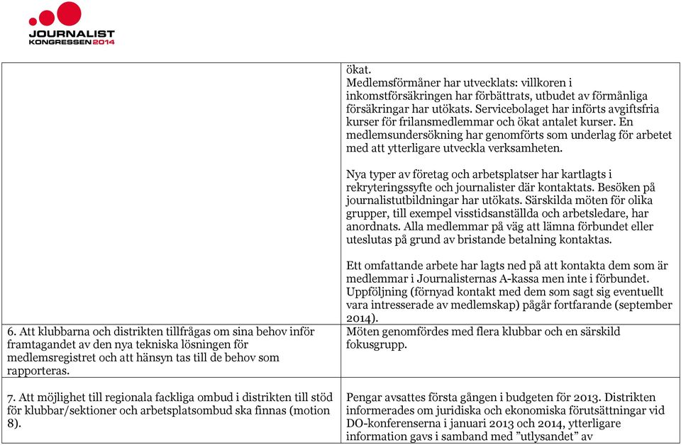 Nya typer av företag och arbetsplatser har kartlagts i rekryteringssyfte och journalister där kontaktats. Besöken på journalistutbildningar har utökats.