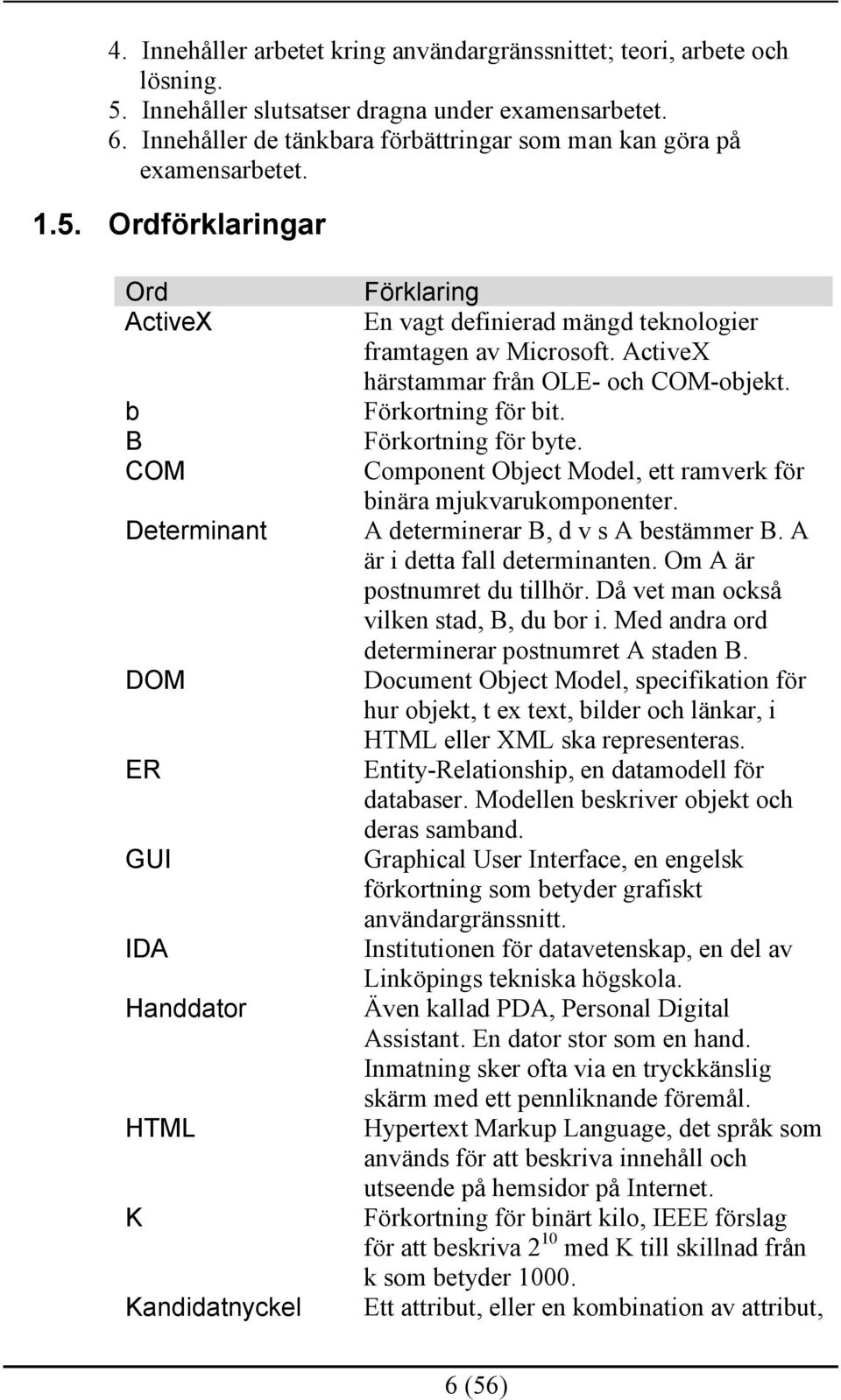 Ordförklaringar Ord ActiveX b B COM Determinant DOM ER GUI IDA Handdator HTML K Kandidatnyckel Förklaring En vagt definierad mängd teknologier framtagen av Microsoft.