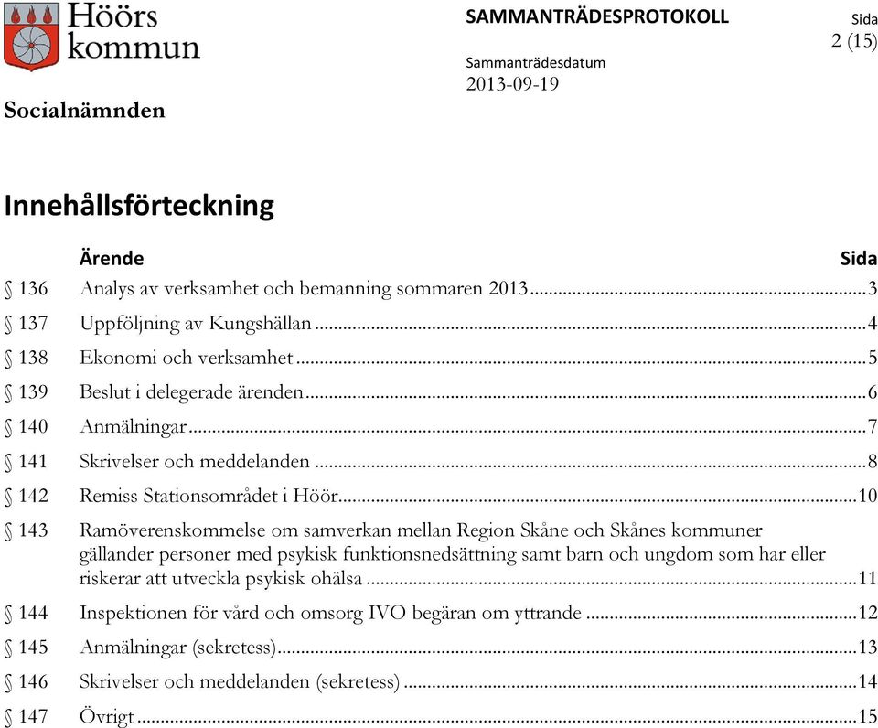 .. 10 143 Ramöverenskommelse om samverkan mellan Region Skåne och Skånes kommuner gällander personer med psykisk funktionsnedsättning samt barn och ungdom som har