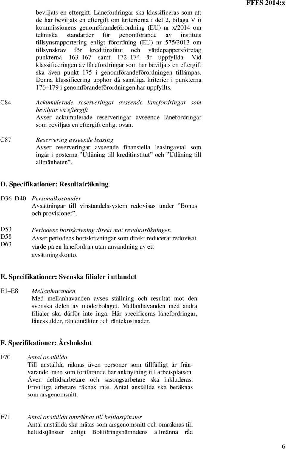 av instituts tillsynsrapportering enligt förordning (EU) nr 575/2013 om tillsynskrav för kreditinstitut och värdepappersföretag punkterna 163 167 samt 172 174 är uppfyllda.