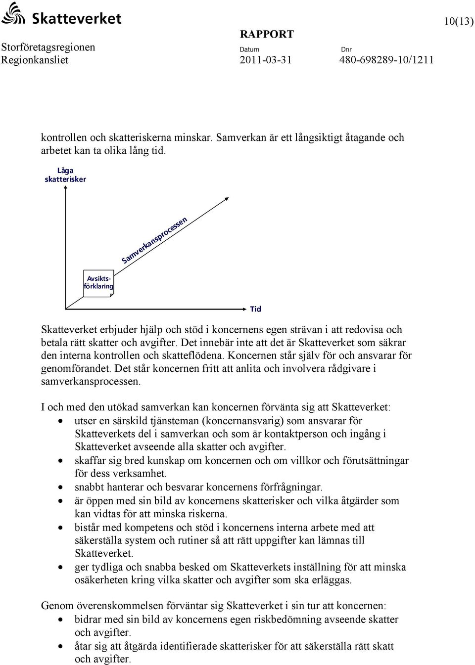 Det innebär inte att det är Skatteverket som säkrar den interna kontrollen och skatteflödena. Koncernen står själv för och ansvarar för genomförandet.