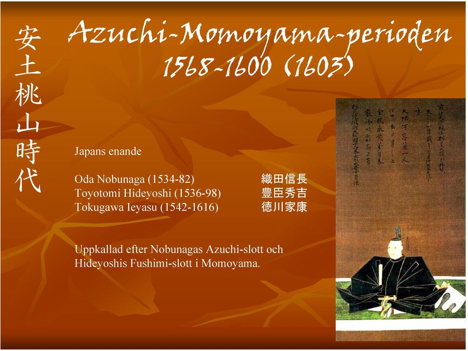 Tokugawa Ieyasu (1542-1616) 織 田 信 長 豊 臣 秀 吉 徳 川 家 康 Uppkallad