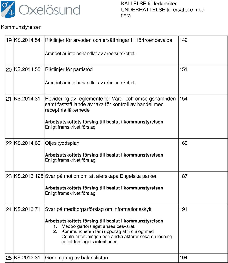 55 Riktlinjer för partistöd 151 Ärendet är inte behandlat av arbetsutskottet. 21 KS.2014.