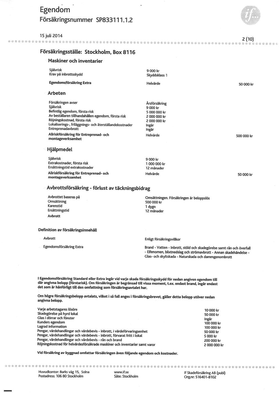 i: i[t *] t] it s td tt t9 t] {t [: {i s {t gi 1: Fiirsfikringsstille Stockholm, Box 81 16 Maskiner och inventarier Sjiilvrisk Krav pa inbrottsskydd EgendomsfSrsiikring Extra Arbeten Fiirsikringen