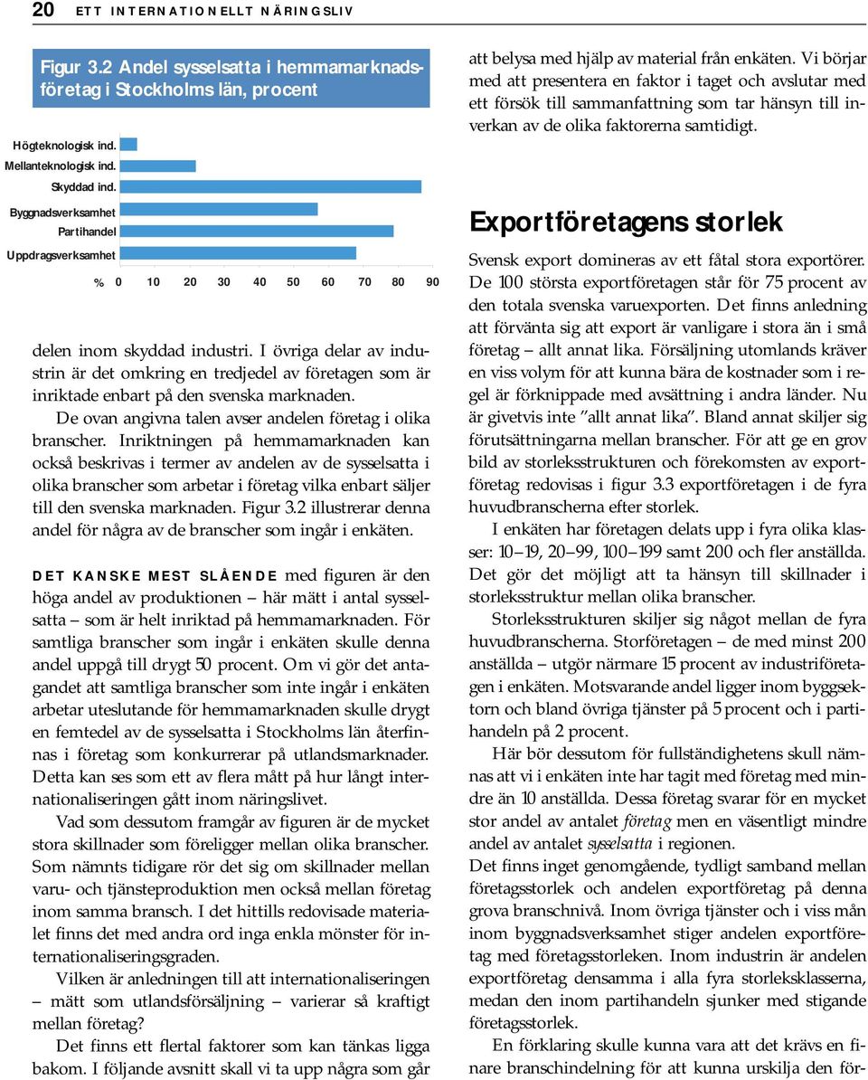 I övriga delar av industrin är det omkring en tredjedel av företagen som är inriktade enbart på den svenska marknaden. De ovan angivna talen avser andelen företag i olika branscher.