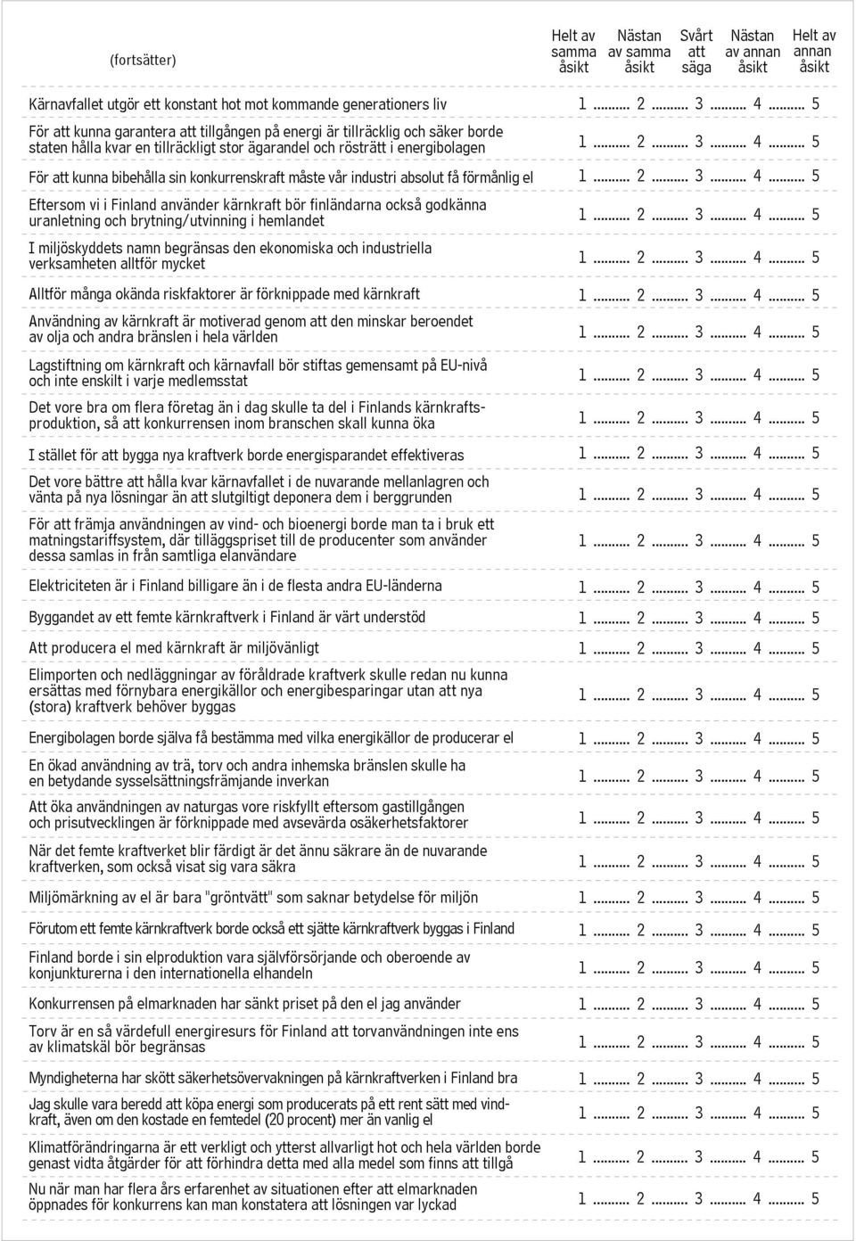 kärnkraft bör finländarna också godkänna uranletning och brytning/utvinning i hemlandet I miljöskyddets namn begränsas den ekonomiska och industriella verksamheten alltför mycket Alltför många okända