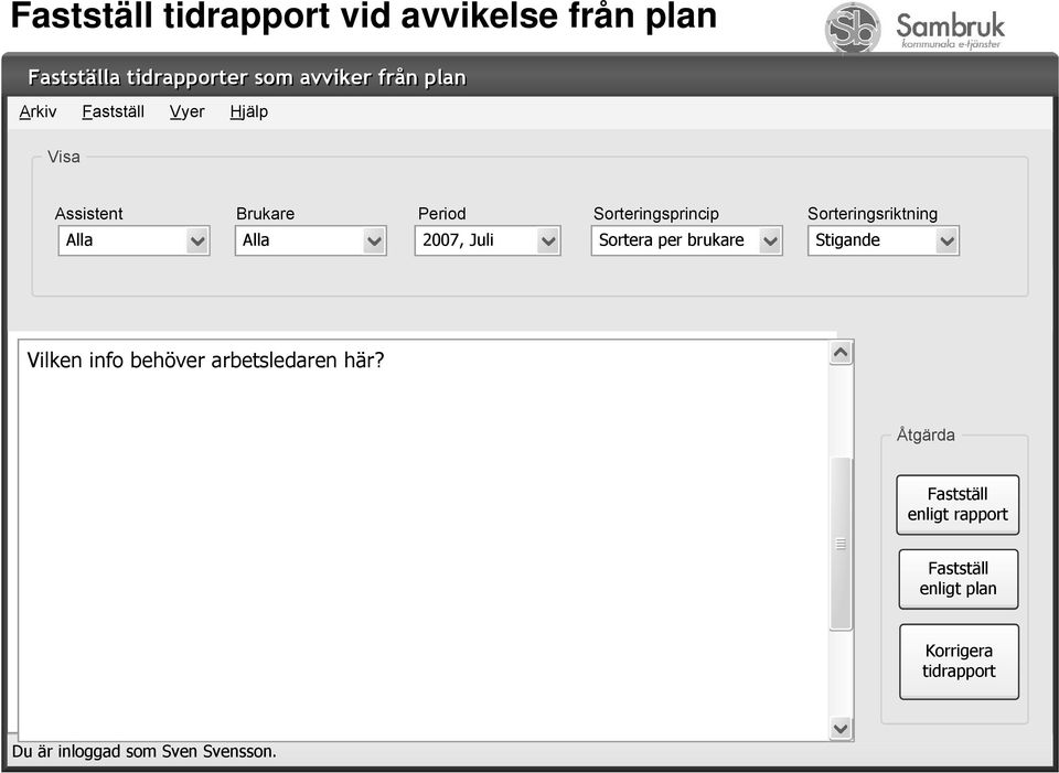 Alla Alla 2007, Juli Sortera per brukare Stigande Vilken info behöver arbetsledaren här?