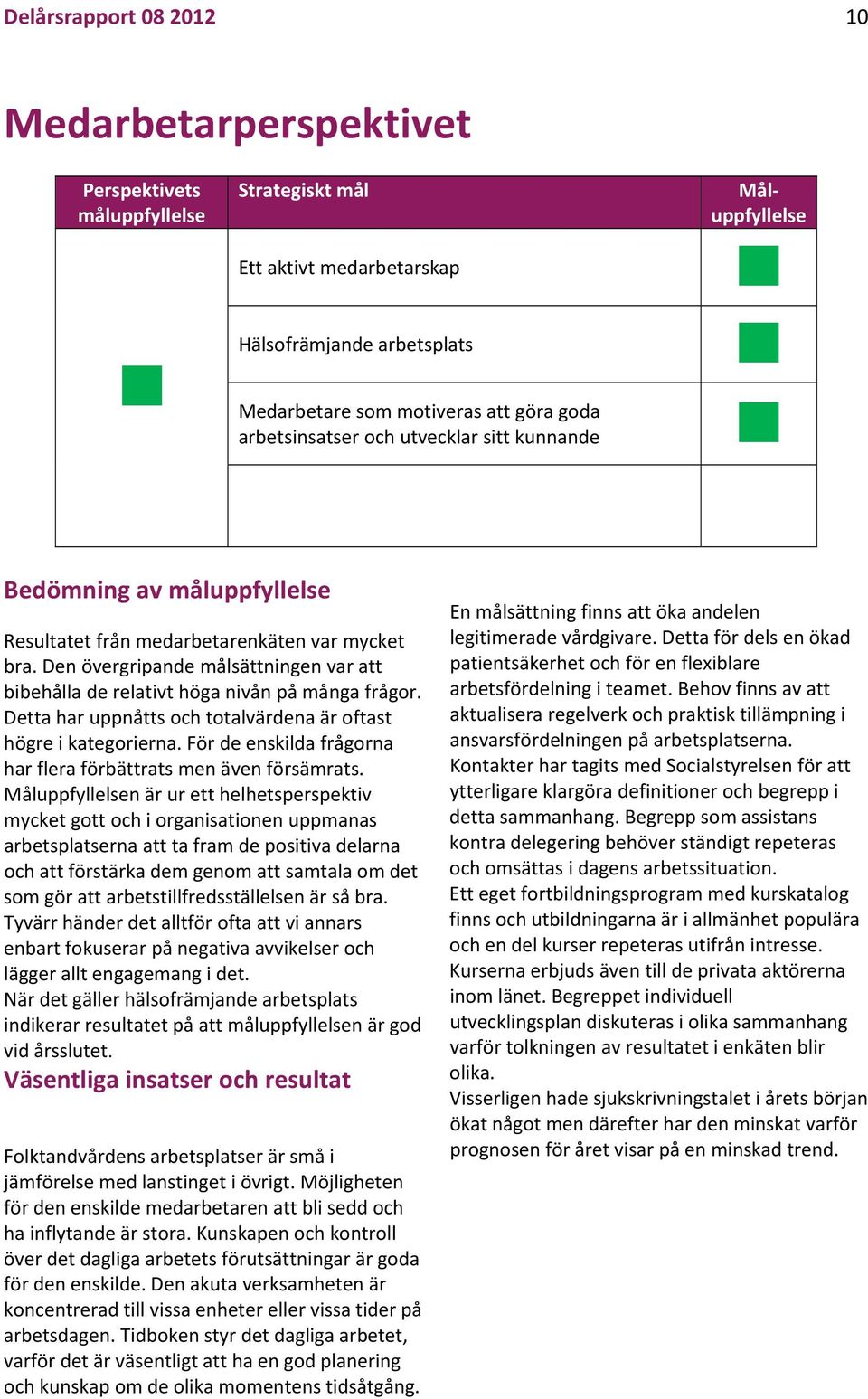 Den övergripande målsättningen var att bibehålla de relativt höga nivån på många frågor. Detta har uppnåtts och totalvärdena är oftast högre i kategorierna.