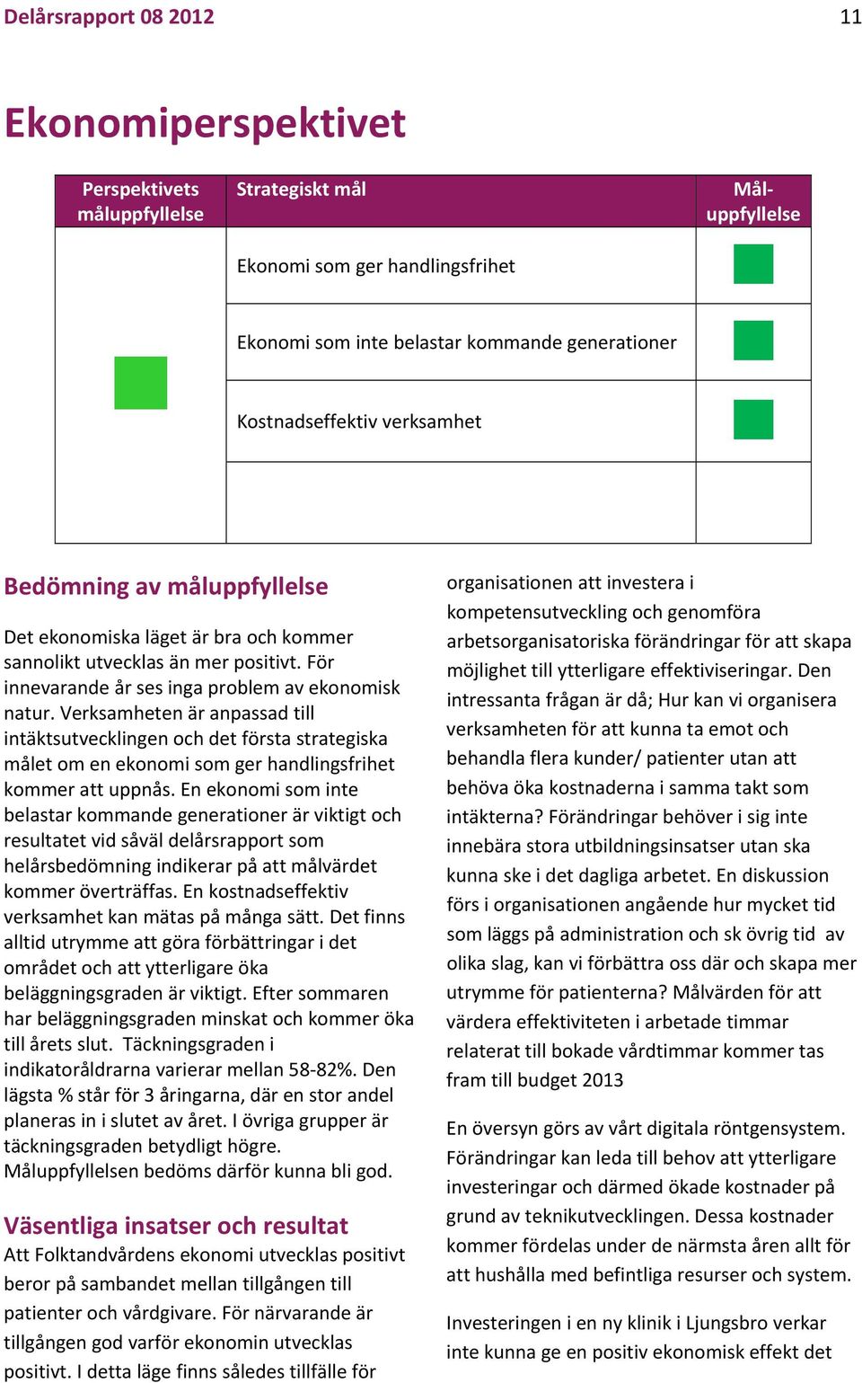 Verksamheten är anpassad till intäktsutvecklingen och det första strategiska målet om en ekonomi som ger handlingsfrihet kommer att uppnås.