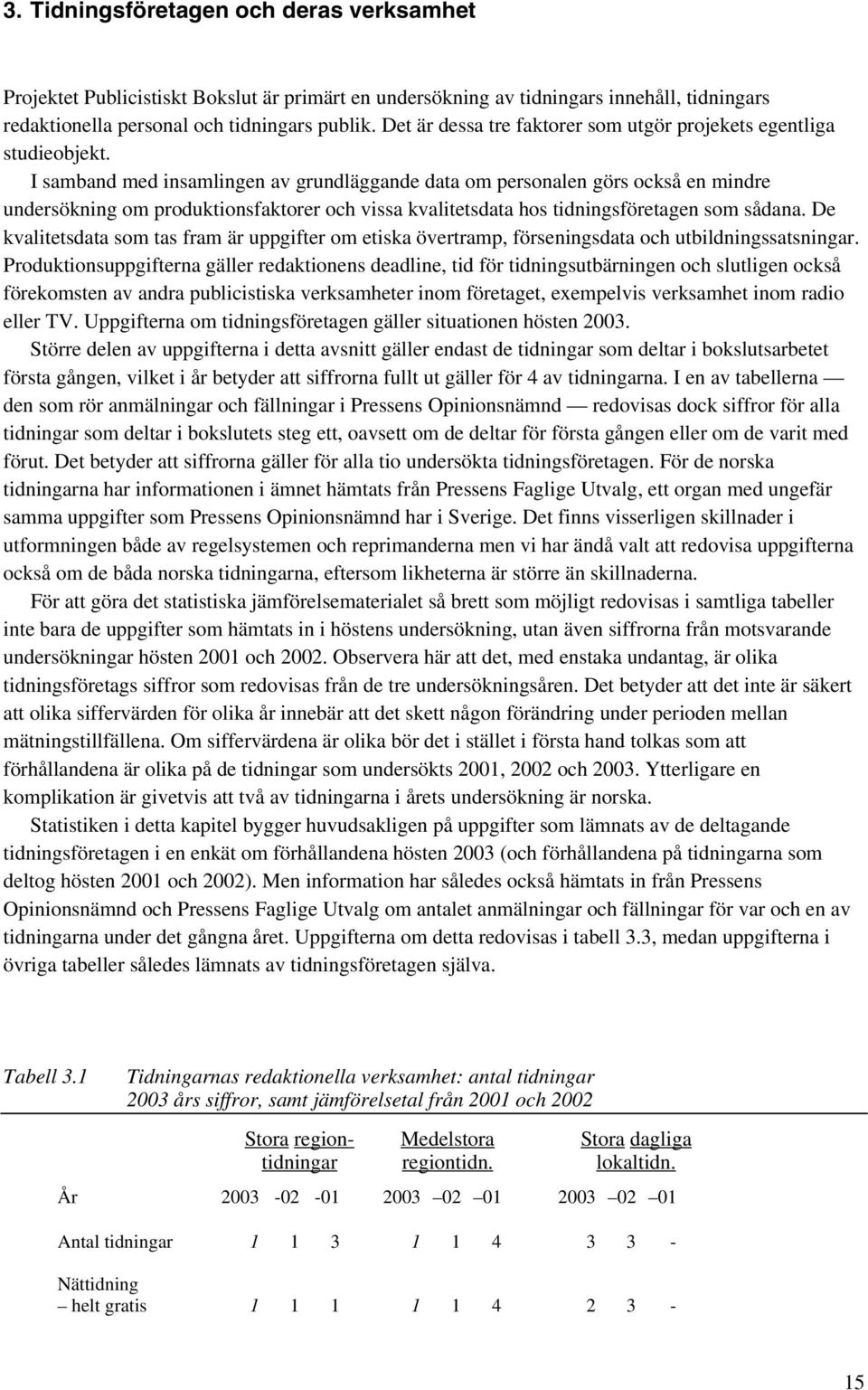 I samband med insamlingen av grundläggande data om personalen görs också en mindre undersökning om produktionsfaktorer och vissa kvalitetsdata hos tidningsföretagen som sådana.