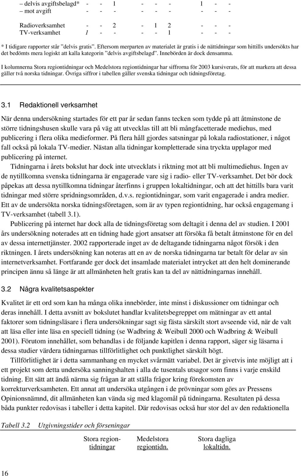 I kolumnerna Stora regiontidningar och Medelstora regiontidningar har siffrorna för 2003 kursiverats, för att markera att dessa gäller två norska tidningar.