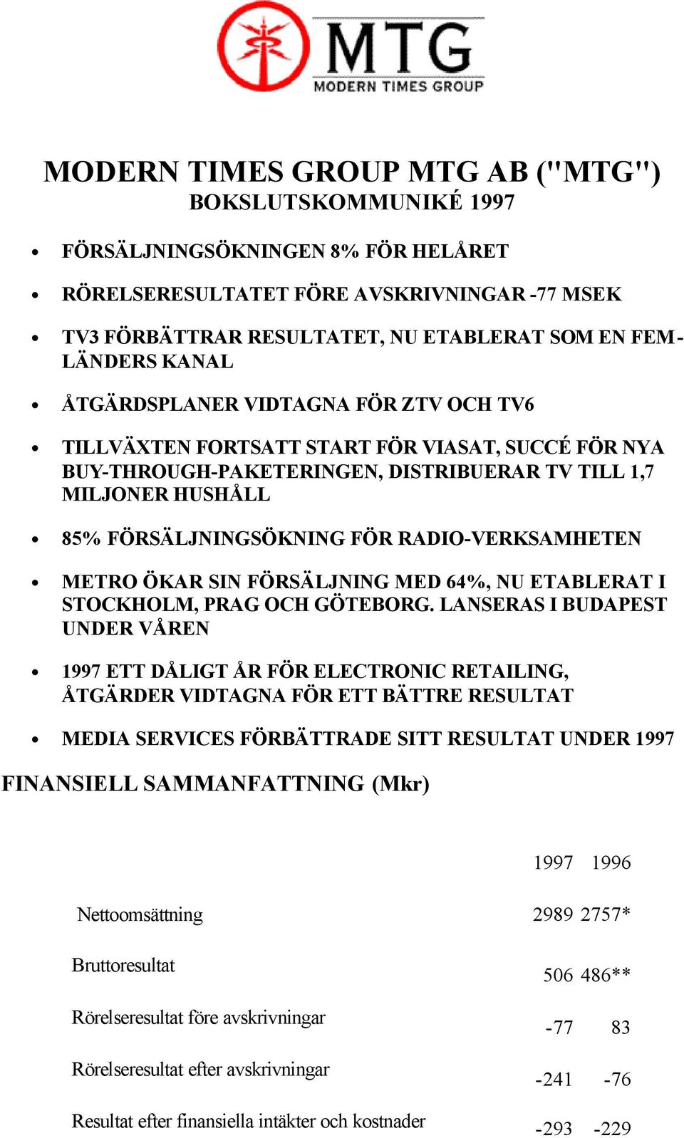 RADIO-VERKSAMHETEN METRO ÖKAR SIN FÖRSÄLJNING MED 64%, NU ETABLERAT I STOCKHOLM, PRAG OCH GÖTEBORG.