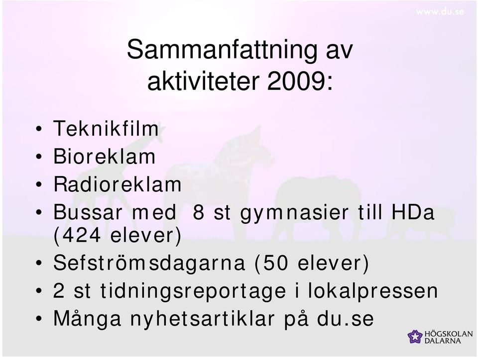 HDa (424 elever) Sefströmsdagarna (50 elever) 2 st