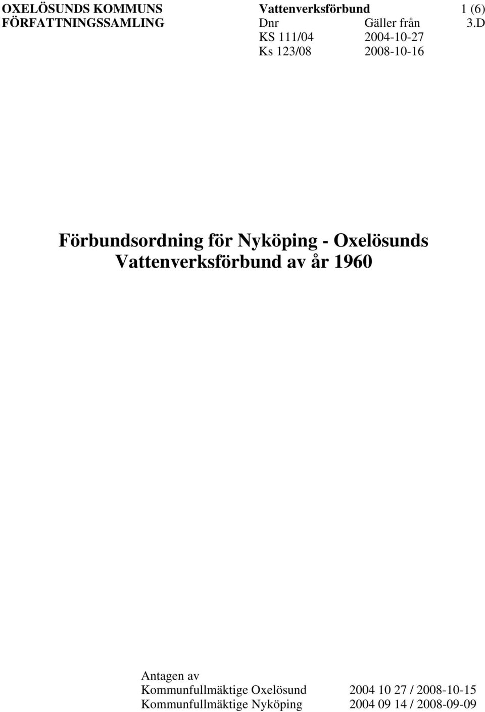 Vattenverksförbund av år 1960 Antagen av