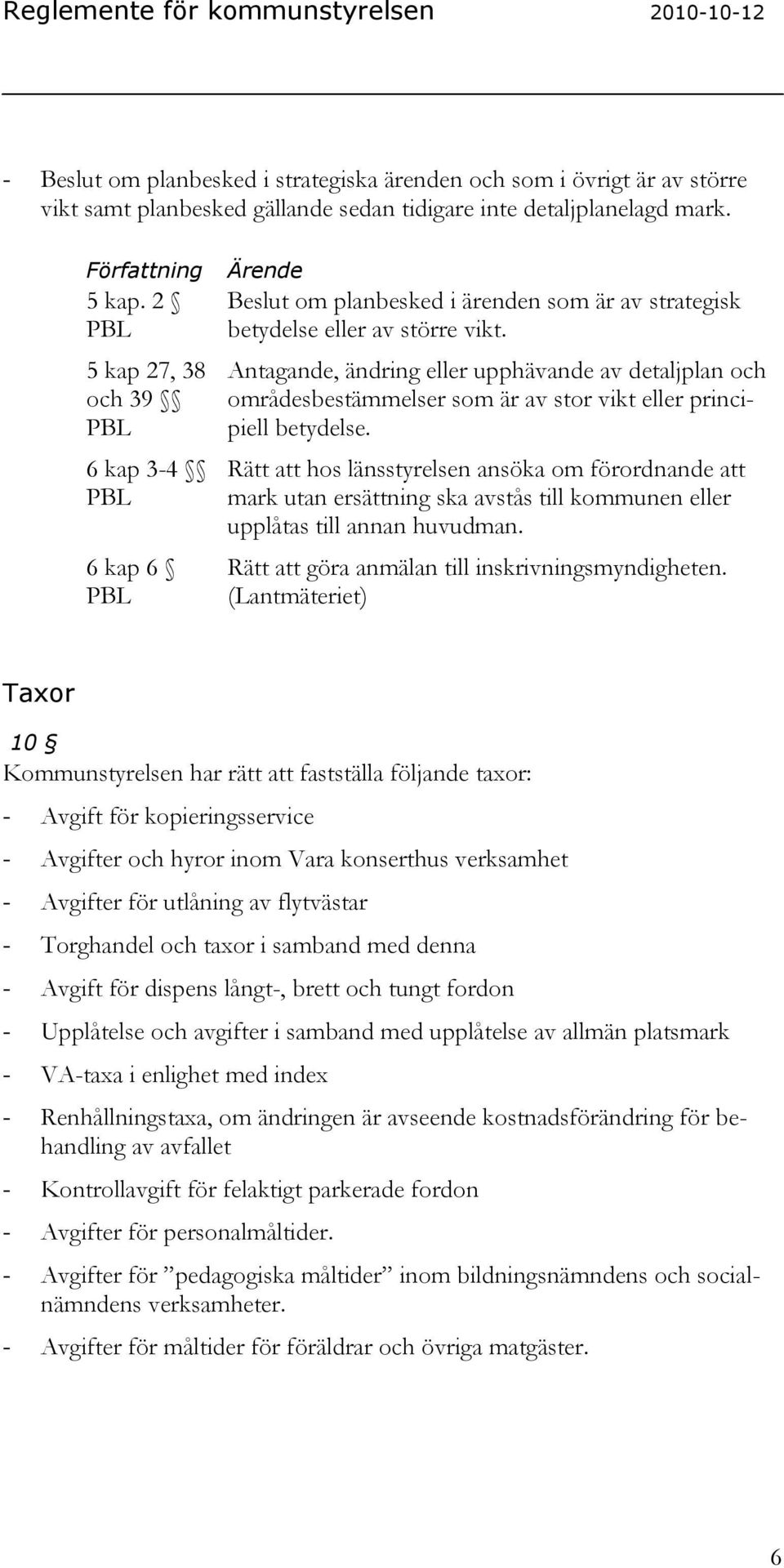 Antagande, ändring eller upphävande av detaljplan och områdesbestämmelser som är av stor vikt eller principiell betydelse.