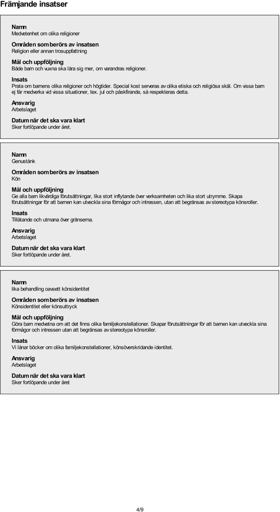 Genustänk Kön Ge alla barn likvärdiga förutsättningar, lika stort inflytande över verksamheten och lika stort utrymme.