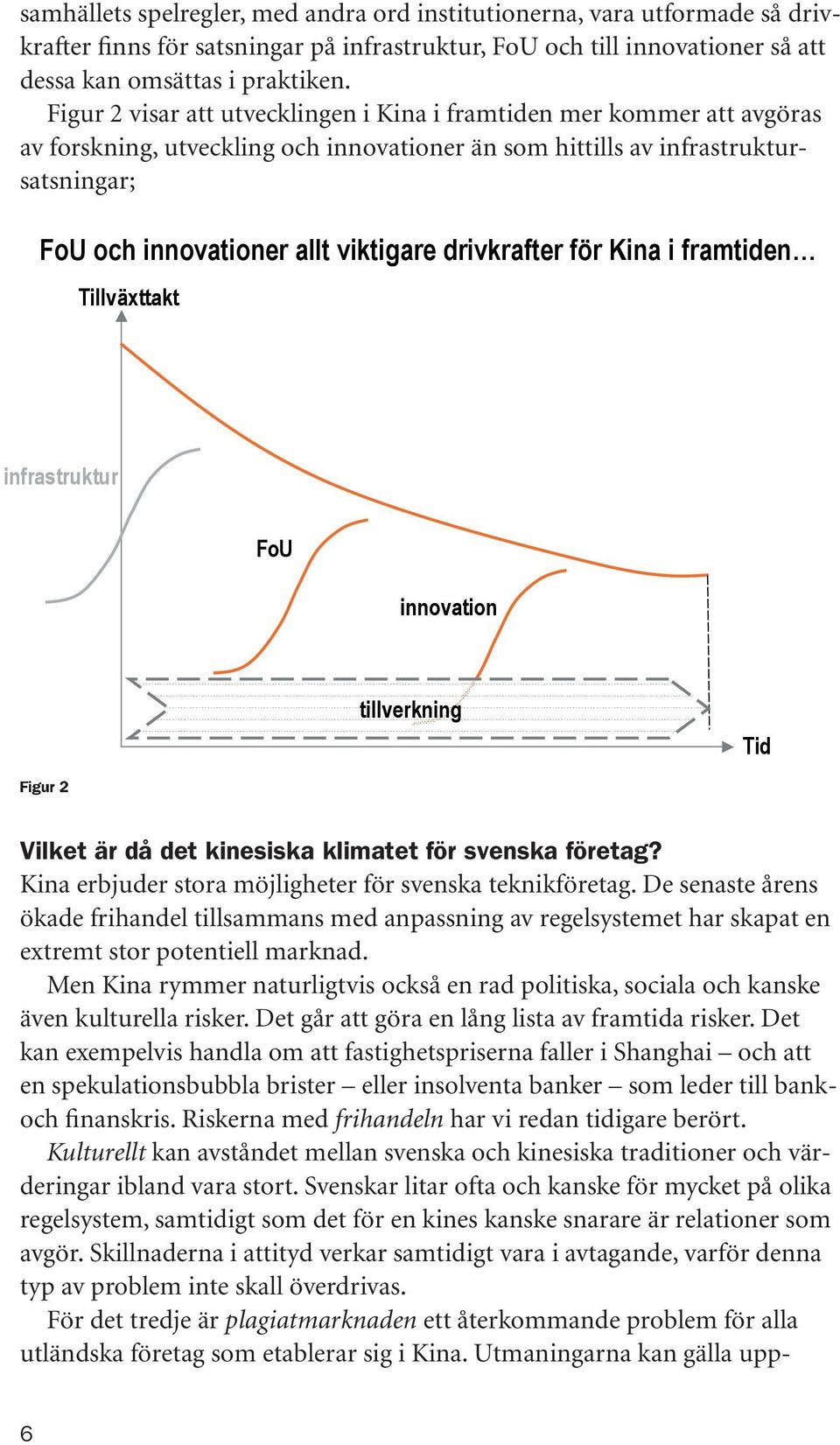 drivkrafter för Kina i framtiden Tillväxttakt infrastruktur FoU innovation tillverkning Tid Figur 2 Vilket är då det kinesiska klimatet för svenska företag?