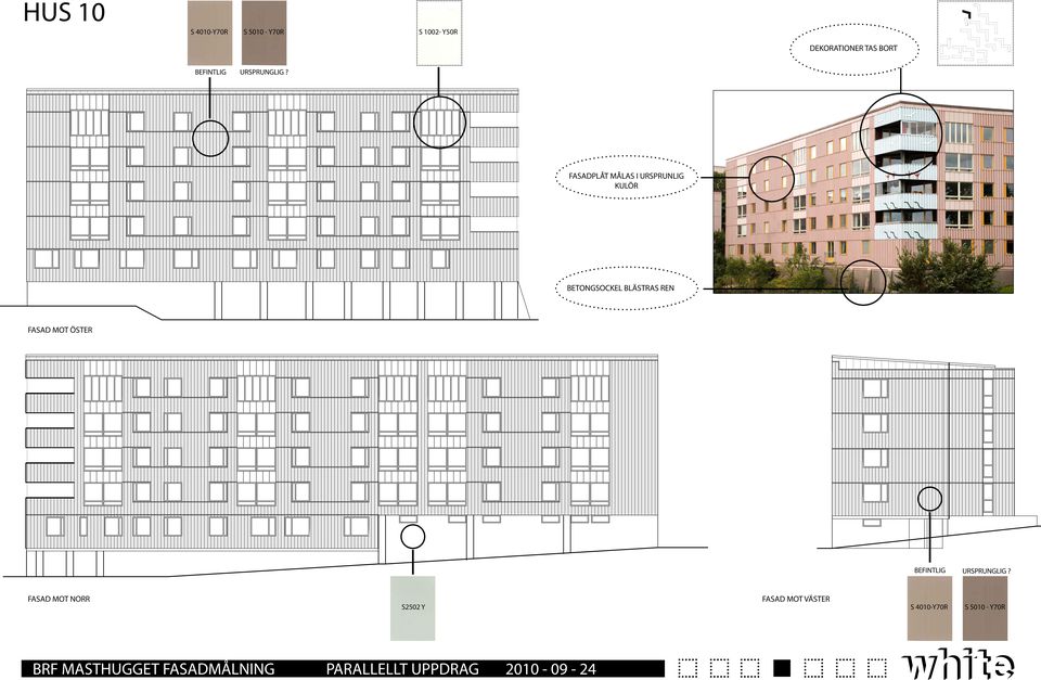 FASADPLÅT MÅLAS I URSPRULIG KULÖR BETOGSOCKEL BLÄSTRAS RE FASAD MOT ÖSTER