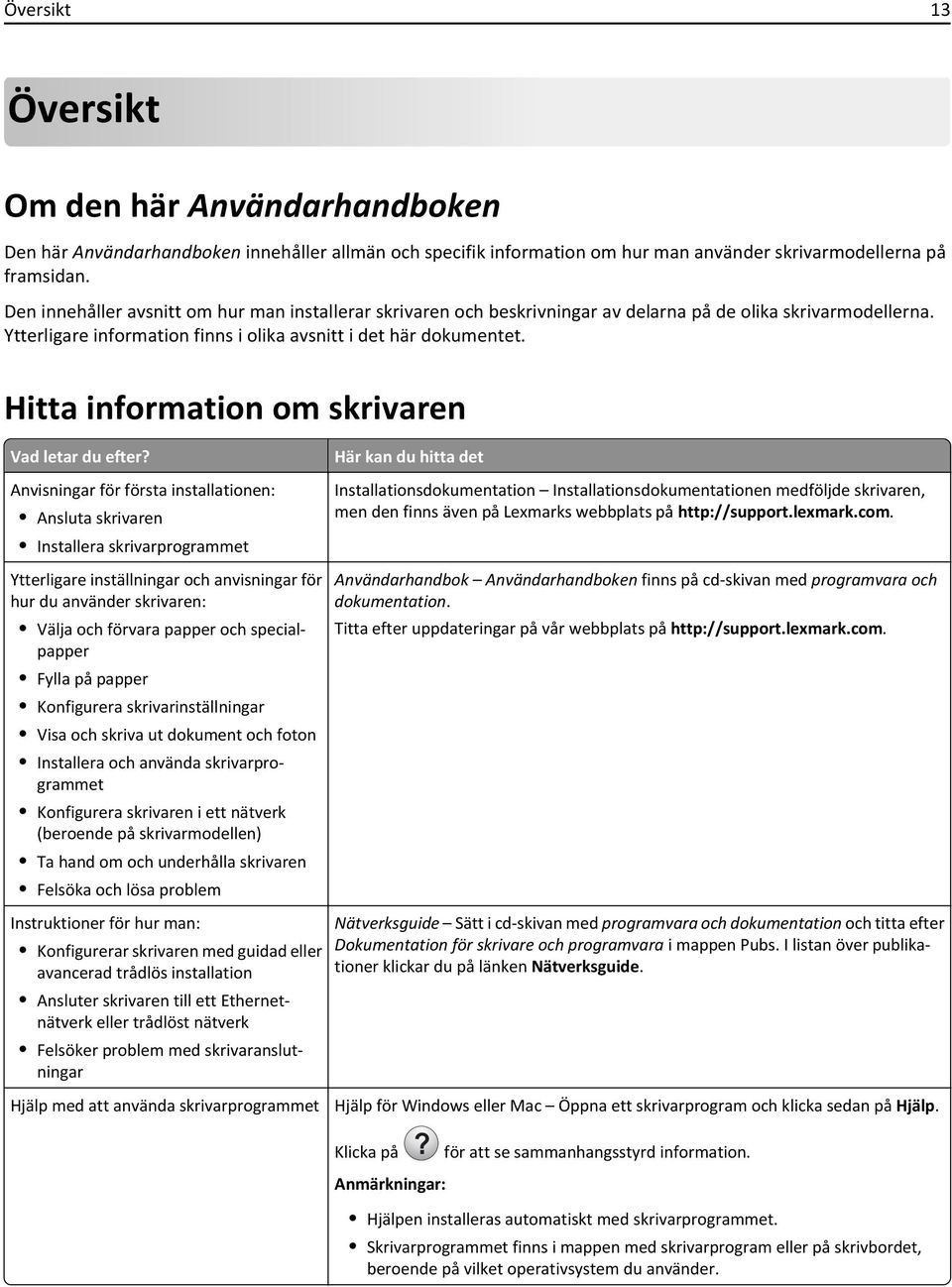 Hitta information om skrivaren Vad letar du efter?