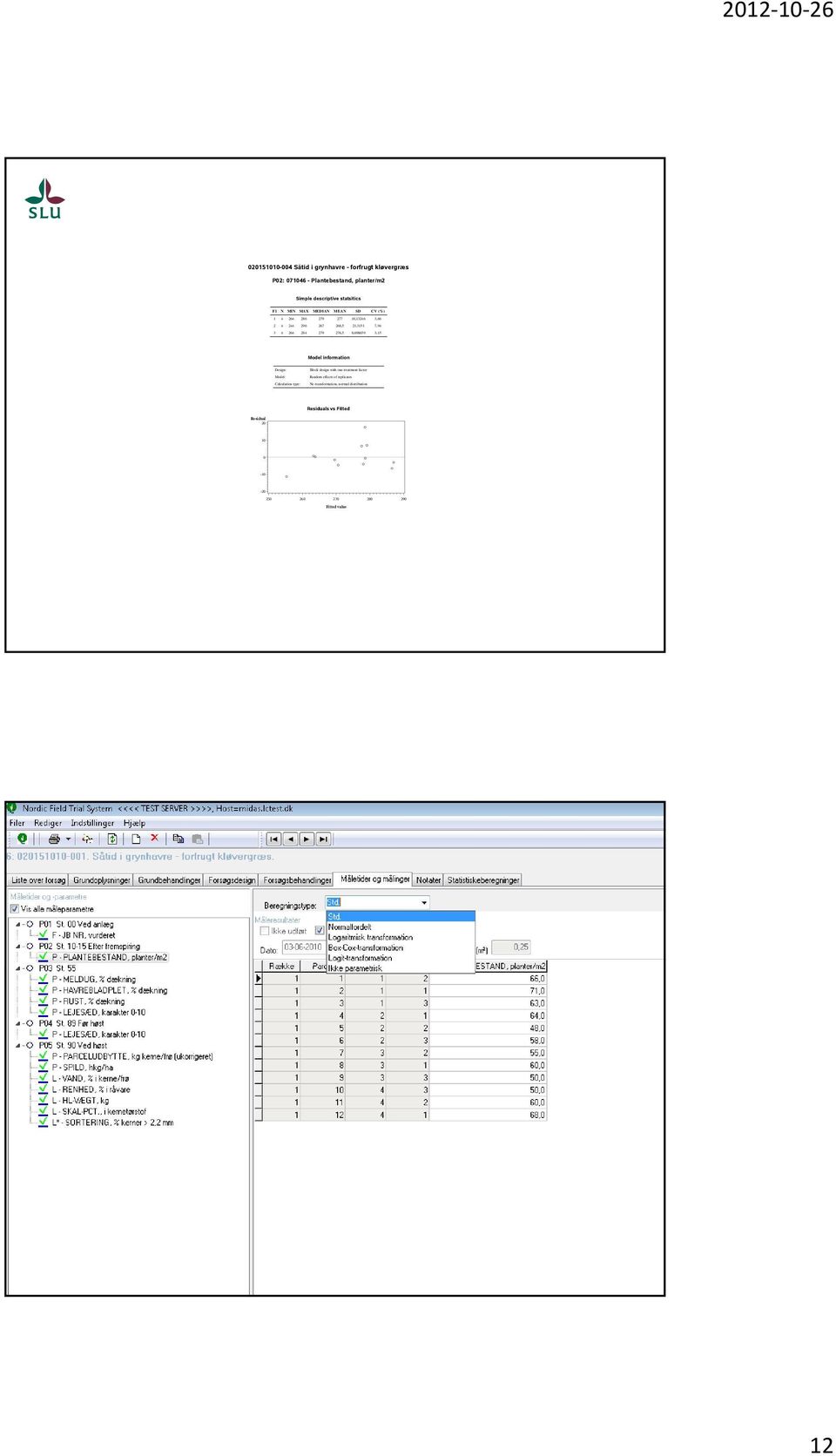 8,698659 3,15 Model information Design: Model: Calculation type: Block design with one treatment factor Random effects of